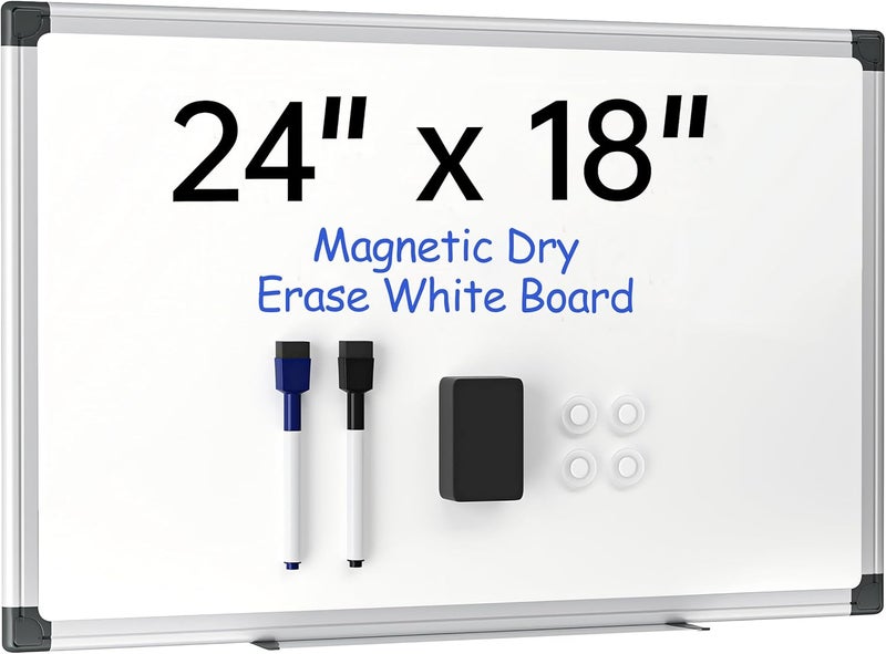 VUSIGN 24" x 18" Magnetic Whiteboard for Wall, Dry Erase Board with Silver Frame, Hanging White Board for Office, Home, School - Includes 1 Eraser, 2 Multicolor Markers & 4 Magnets - Image 1